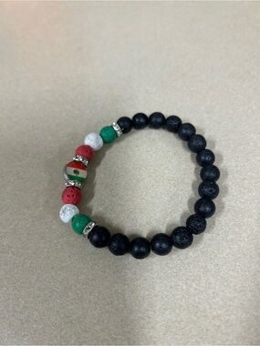 Beaded Black Lava Stone Bracelet with Mexican Flag Accent